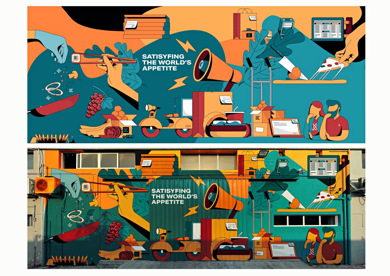 Kitopi mural artwork aligned with the warehouse surface